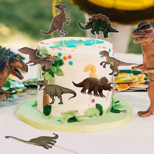 Vista 5 de 48 piezas de decoración de cupcakes de dinosaurio rugido dinosaurio decoración de pastel de cumpleaños para temática de dinosaurio, suministros