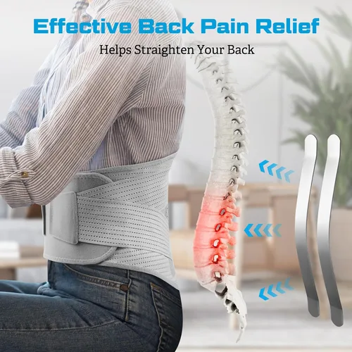 Vista 4 de NEENCA Soporte de compresión para dolor de espalda baja, hernia de disco, tensión lumbar, soporte lumbar transpirable para el trabajo, Gris