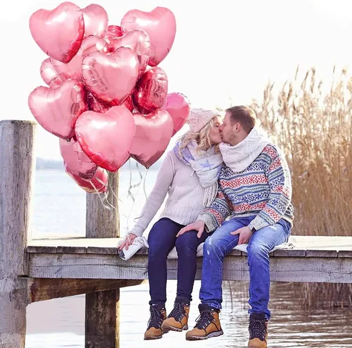 Vista 7 de Globos de aluminio en forma de corazón para decoraciones de fiesta del día de San Valentín, paquete de 15 globos de aluminio para decoraciones