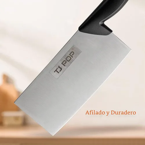 Vista 2 de TJ POP Cuchillo chino de carnicero de 7.5 pulgadas, cuchillo de cocina, cuchillo de carnicero de acero inoxidable 420HC, espesor de hoja de 2.5 mm