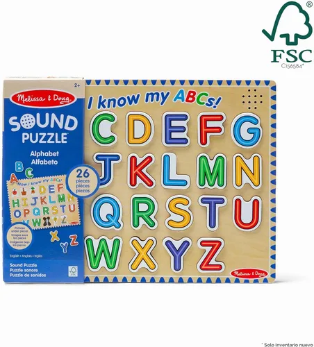 Vista 4 de Melissa & Doug Rompecabezas de madera con sonido del alfabeto - Rompecabezas de madera con efectos de sonido (26 piezas) - Certificado FSC