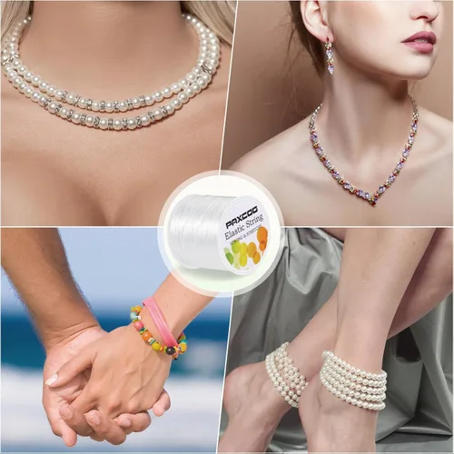 Vista 7 de PAXCOO 2 Rollos de Cuerda Elástica para Pulseras, Cuerda Elástica Mágica para Pulseras, Collares, Cuentas de Arcilla, Cuentas Pony (Blanco)