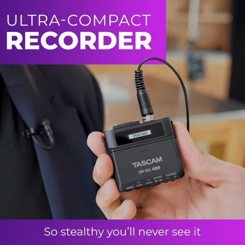 Vista 5 de TASCAM Grabadora de Campo DR-10L Pro con Micrófono Lavalier y Grabación Float de 32 bits para Audio para Video — Soporta microSDXC de 512GB y LTC