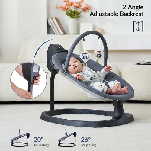 Vista 9 de VaVaSoo Columpio eléctrico 2 en 1 para bebé, asiento para niños pequeños de hasta 66 libras, soporte de doble brazo para mayor estabilidad, 3