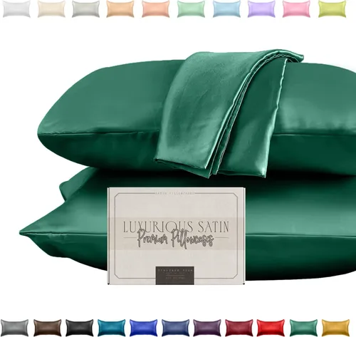 Vista 9 de Elegant Comfort Juego de 2 fundas de almohada de satén sedosas y lujosas para una piel y cabello más saludables, cierre con cremallera oculta