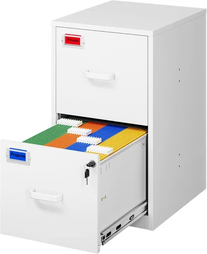 Vista 19 de PEUKC Archivador móvil de 2 cajones con cerradura, archivador rodante debajo del escritorio para oficina en casa, organiza archivos A4 con letras
