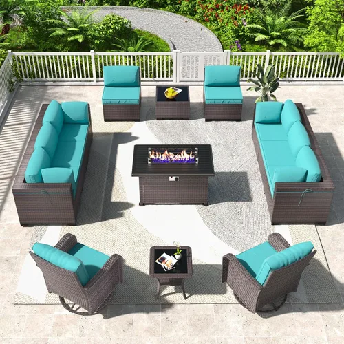 Vista 82 de Kullavik - Juego de muebles para exterior de 6 piezas con sofá modular de ratán de polietileno, color negro