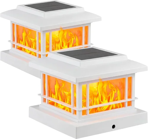 Vista 8 de JOFIOS Luces solares de llama parpadeante para exteriores, luces de poste negras con 3 temperaturas de color, se adapta a postes de madera/vinilo