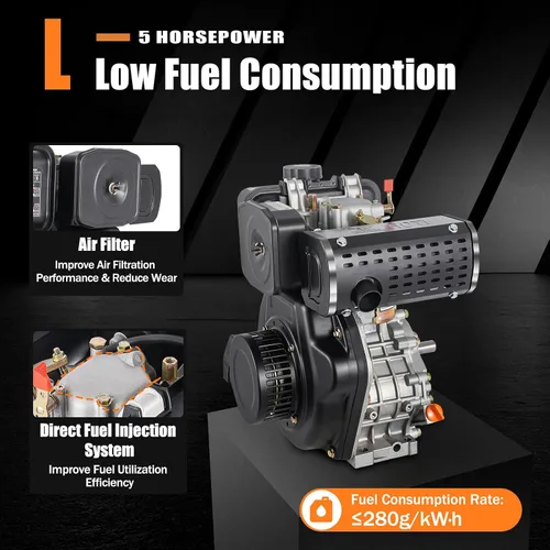 Vista 7 de 247CC 4-Stroke 5HP Micro Tiller Motor de combustible de un solo cilindro Inyección directa 3.6KW Motor horizontal refrigerado por aire