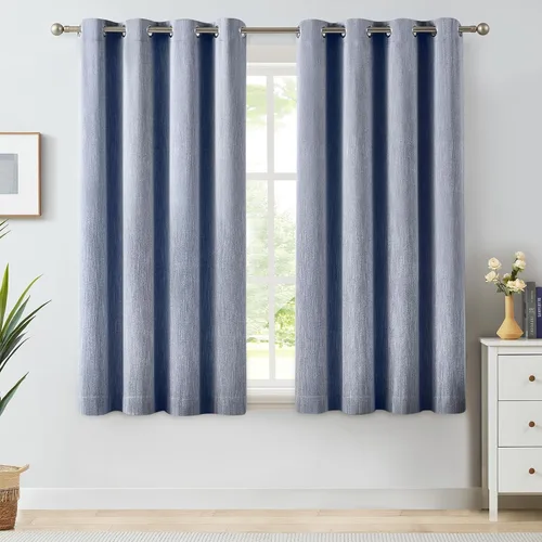 Vista 48 de Melodieux Elegantes cortinas opacas de algodón para oscurecer la habitación, para sala de estar, dormitorio, con aislamiento térmico, paneles