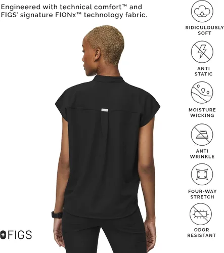 Vista 3 de Figs - Uniforme médico de mujer Rafaela, de dos bolsillos, cuello mandarín, ajuste holgado con elásticos suaves.