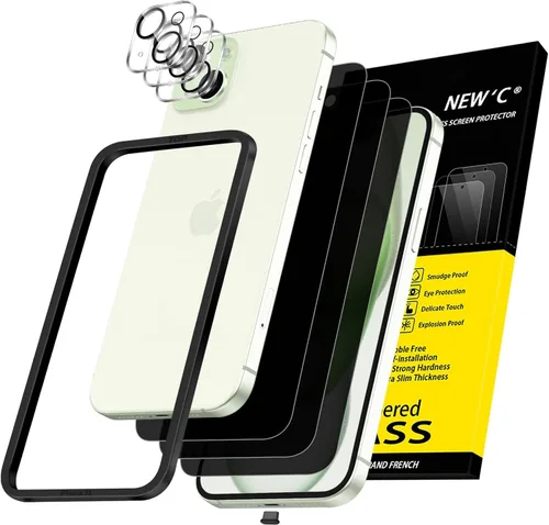Vista 35 de NEW'C 3x Protector de privacidad para pantalla de iPhone 13 (15,49 cm) + 3x Protector de lente de cámara, protección del sensor, película de vidrio