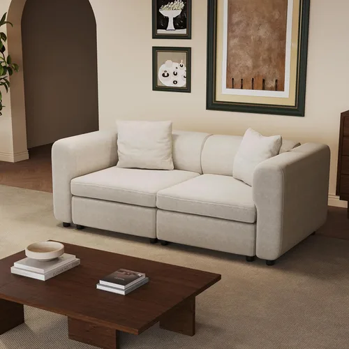 Vista 21 de Sofá modular modular de 3 plazas, terciopelo moderno con funda de cojín extraíble y lavable para espacios pequeños, marco de madera maciza, 108.66