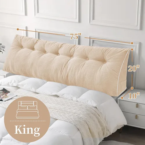 Vista 5 de Sasttie Almohada de cabecera tamaño King, almohada de cuña para sentarse en la cama, cojín triangular con soporte de respaldo para leer, incluye