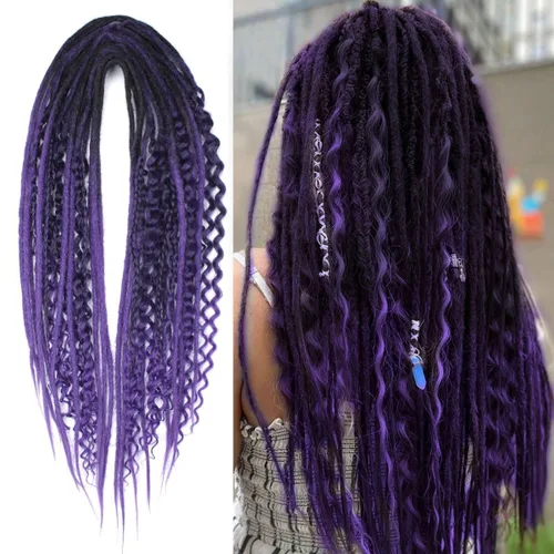 Vista 9 de Kraler Extensiones de Rastas Azules de Doble Extremo de 18 Pulgadas, 20 Hebras Sintéticas DE Extensiones de Rastas Hechas a Mano, Estilo de Rastas