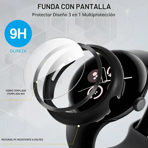 Vista 3 de Suoman Paquete de 3 fundas para Google Pixel Watch 3/2/1 de 1.614 pulgadas, [antiarañazos] protector de pantalla de vidrio templado 9H + cubierta