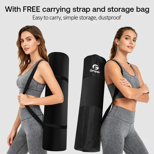 Vista 5 de Gruper Esterilla de yoga antideslizante NBR extra gruesa, 72 pulgadas de largo x 32 pulgadas/24 pulgadas de ancho x 0.6 pulgadas de grosor