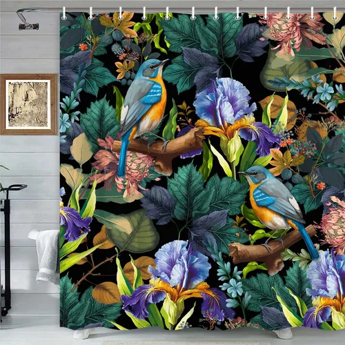 Vista 28 de Torich Cortina de ducha bohemia floral para baño, abstracta de mediados de siglo, decoración bohemia, cortinas de baño, flores botánicas, hojas