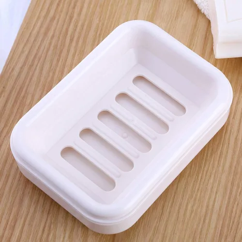 Vista 8 de Yardwe Bandeja de jabón de plástico con tapa transparente, soporte para jabón de drenaje para baño y cocina (beige blanco)