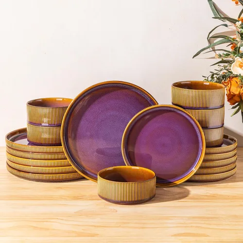 Vista 40 de TheTerra Juego de vajilla de cerámica para 4, juego de 12 platos y cuencos ligeros de porcelana, resistente a los arañazos, apto para horno