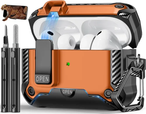 Vista 24 de Funda para AirPods Pro de 2 generación con soporte para teléfono, diseño de interruptor automático de protección completa contra caídas con kit