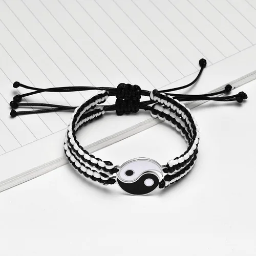 Vista 3 de MEALGUET Juego de 2 pulseras Yin Yang para parejas y mejores amigos, hechas a mano, trenzadas, de macramé, pulsera Yin y Yang para 2 mejores amigos
