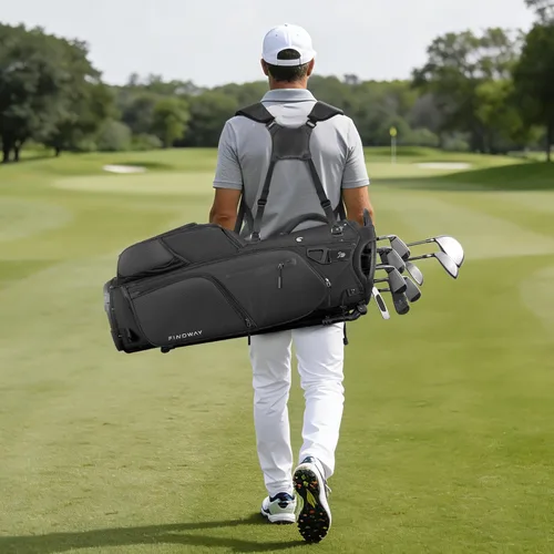 Vista 7 de Findway Bolsa de golf de 14 vías [espacio generoso mejorado] Bolsa de golf ligera con soporte, bolsa de golf duradera con doble correa acolchada