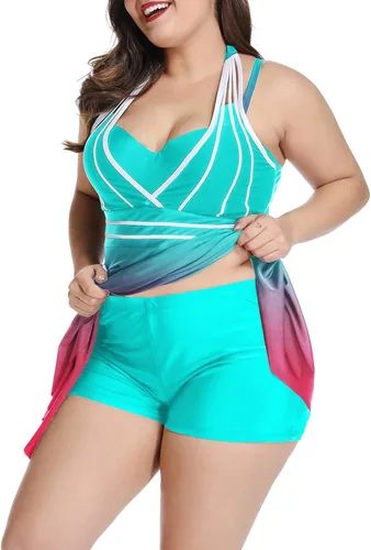 Vista 2 de Lalagen Traje de baño halter para mujer, talla grande, conjunto de tankini de dos piezas.