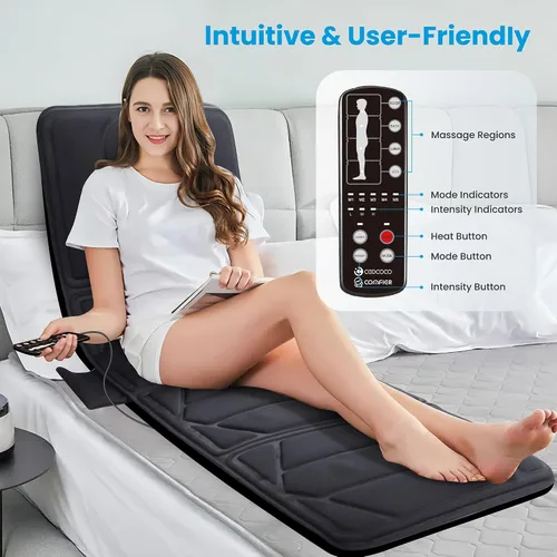 Vista 15 de CooCoCo - Alfombrilla de masaje de cuerpo completo con calor, 4 zonas seleccionables para cama o sofá