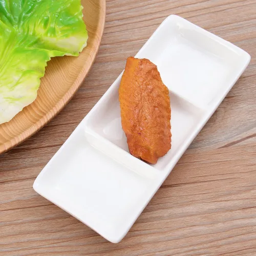 Vista 9 de Yardwe 4 bandejas de cerámica blanca para servir aperitivos con 3 compartimentos, plato versátil para condimentos para aperitivos, salsas