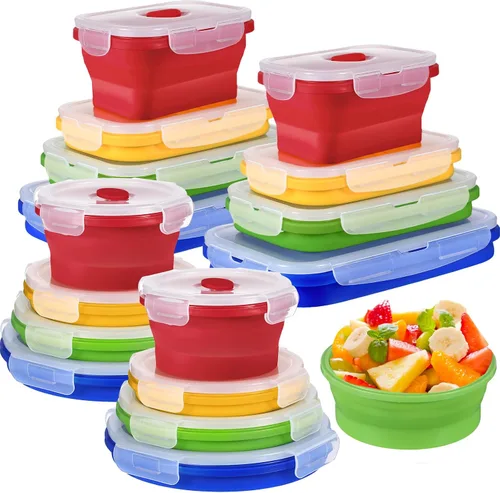 Vista 9 de Yaomiao Paquete de 16 Recipientes Plegables de Almacenamiento de Alimentos con Tapa, 8 Piezas de Tazón de Almacenamiento Rectangular y 8 Piezas