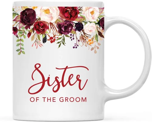 Vista 17 de Andaz Press Taza de té de cerámica para el día de la madre, regalo de 9.5 fl oz, otoño, marsala, flores burdeos, rosas, flores, tía, 1 paquete