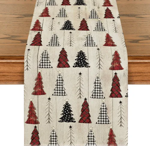 Vista 8 de Artoid Mode Camino de mesa de árbol de Navidad, decoración de mesa de comedor de cocina de invierno de temporada para decoración de fiesta