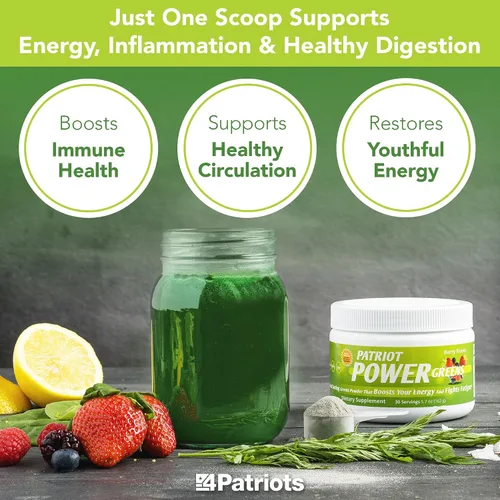 Vista 4 de Patriot Power Greens: más de 40 frutas y verduras, suplemento dietético orgánico de superalimentos, 30 porciones