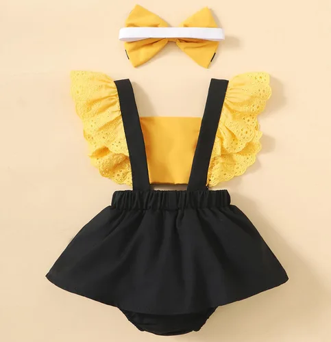 Vista 3 de ROYLAMP Disfraz de abeja para bebé y niña, con manga con volantes, disfraz de cosplay con diadema, de 0 a 24 meses Naranja