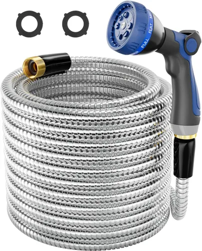 Vista 11 de SPECILITE Manguera de jardín corta de 5 pies, manguera líder de acero inoxidable 304 de 1/2 pulgada con accesorios de latón hembra a hembra
