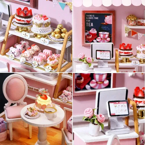 Vista 4 de Roroom Kit de casa de muñecas en miniatura y muebles, modelo de casa de muñecas en 3D con cubierta a prueba de polvo y LED, idea creativa de Qt-032