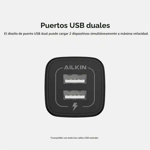 Vista 3 de Cargador de pared USB, AILKIN 2.1A de doble puerto USB, adaptador de cargador de pared, enchufe de carga rápida, caja de alimentación ac 5 V, bloque