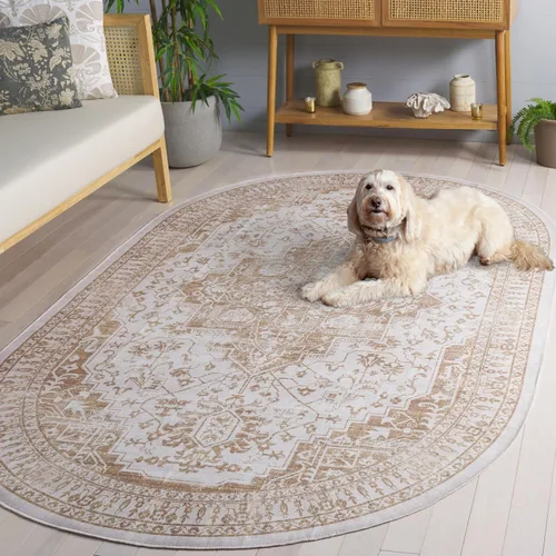 Vista 8 de SAFAVIEH Alfombra lavable Arizona Collection – 5 x 8 pies, ovalada, beige y dorado, antideslizante y fácil de limpiar, ideal para sala de estar