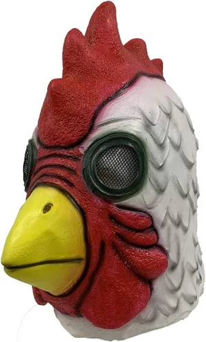 Vista 2 de Máscara de gallo de gallo de cabeza completa, accesorios de cosplay animal máscara de látex para Halloween (Cock) multicolor