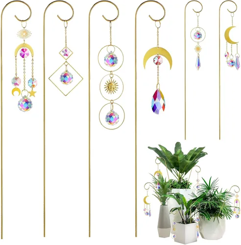 Vista 10 de HDCRYSTALGIFTS 4 atrapasoles de cristal de abejorro con enrejado pequeño para plantas en maceta, accesorios de enrejado para plantas