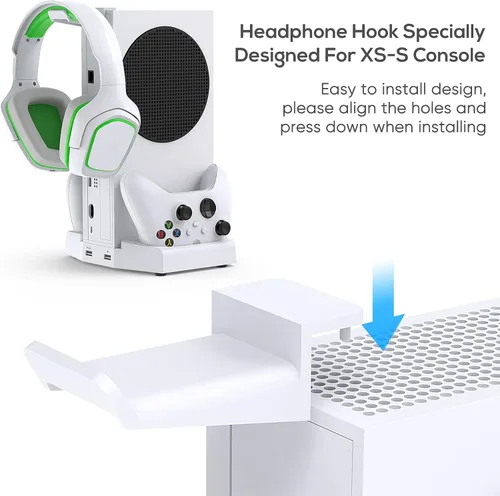 Vista 5 de Soporte de refrigeración vertical para consola Xbox Series S, base de estación de carga dual MENEEA para controlador con ventiladores