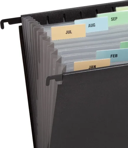 Vista 4 de Smead Poly Hanging Expanding File, 12 Dividers, Letter Size, Black (65125) (Pack of 12)