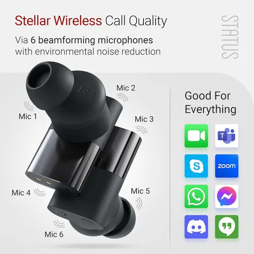 Vista 6 de Status Between 3ANC Onyx - Auriculares inalámbricos True con cancelación activa de ruido, color negro, iPhone y Android ANC, auriculares