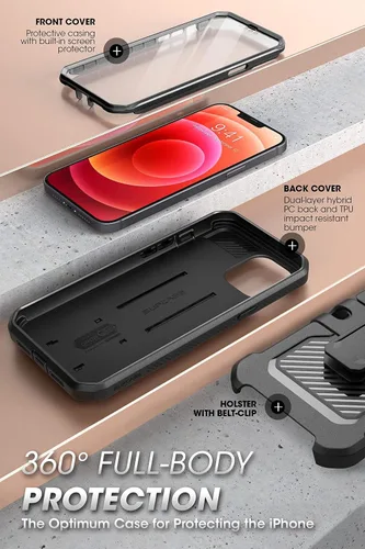 Vista 5 de SUPCASE Funda para iPhone 13 con soporte y clip para cinturón (Unicorn Beetle Pro), [protector de pantalla integrado]