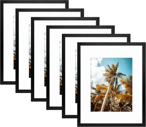 Vista 60 de Frametory, Marco de fotos de 11 x 14 pulgadas con paspartú para fotos de 8 x 10 pulgadas, moldeado ancho de vidrio de alta definición, accesorios