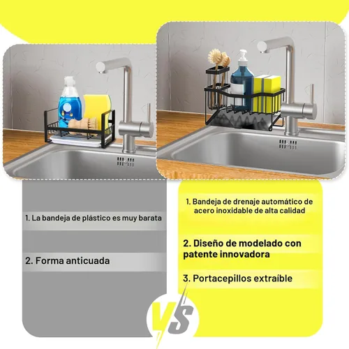 Vista 4 de Fssvcd Maifan Organizador de Fregadero para Cocina con Soporte para Cepillo y Bandeja Autodrenante de Acero Inoxidable, Organizador de Fregadero