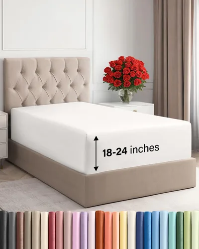 Vista 50 de Sábana bajera ajustable extra profunda Twin XL – Sábana bajera individual de lujo de hotel solamente – Se adapta fácilmente a colchones de 18 a 24