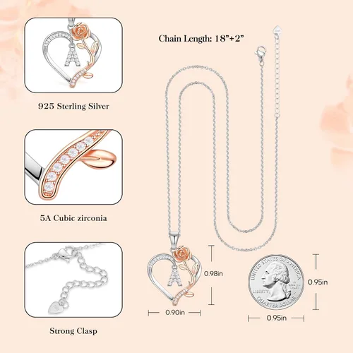 Vista 5 de DFUNH Collar con inicial de corazón rosa para mujer, collar de plata de ley S925 con letra inicial para esposa, collar con dije de letra de corazón