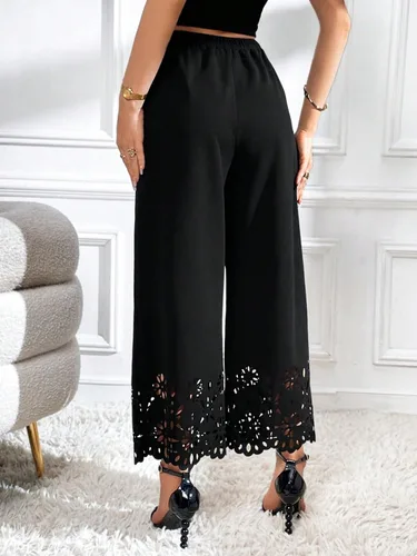 Vista 2 de SweatyRocks Pantalones elegantes de pierna ancha con cintura elástica para mujer
